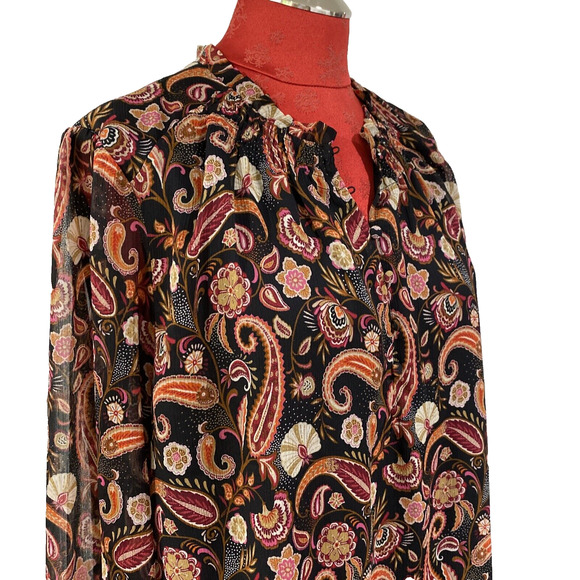 Loft Boho Peasant Style Blouse Size XL Sheer Multicolor Mod Paisley Casual Top - Picture 9 of 13
